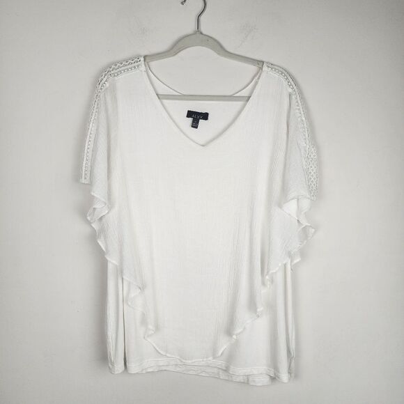 Alyx Overlay Top Cream Lace Trim Blouse Popover Flowy Size 2X - Picture 13 of 13
